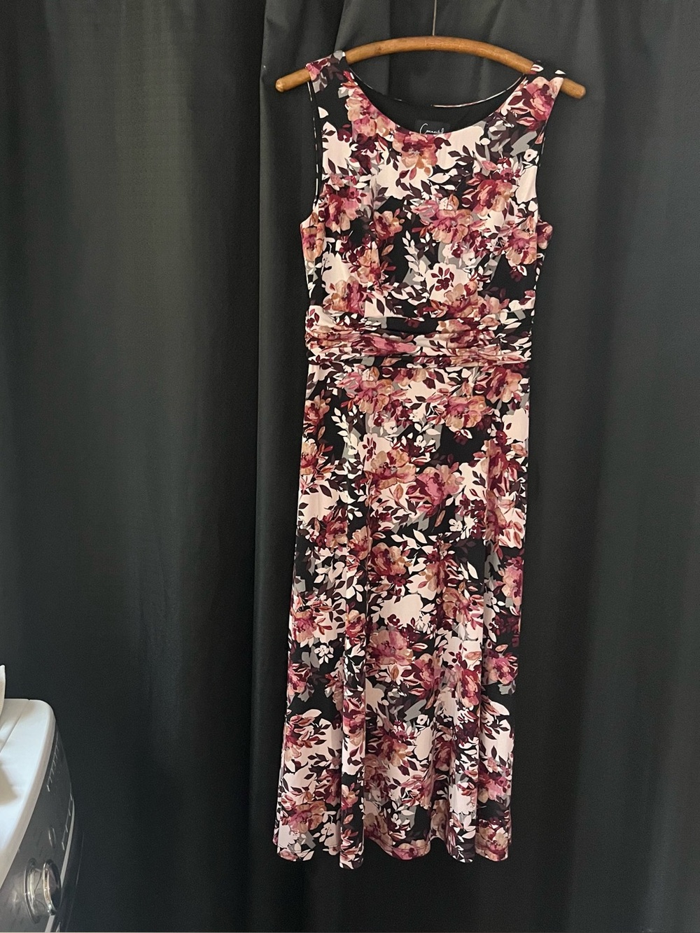 Connected Apparel Black Dress with Pink Floral Trim